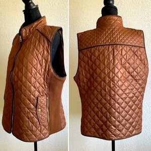 Chico’s • Stylish Quality Tan/Light Brown Rib Trim Quilted Vest